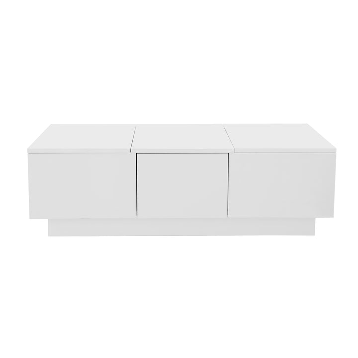 White rectangular coffee table high gloss with push pull double sided drawers SPECIES