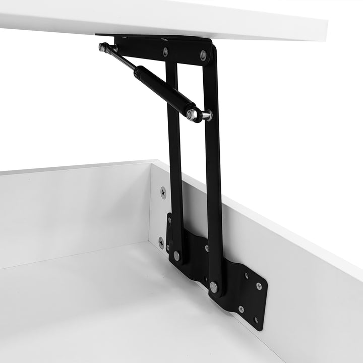 White lift-top coffee table with LED lighting and 2 drawers 100×50×44cm CYBERSPACE