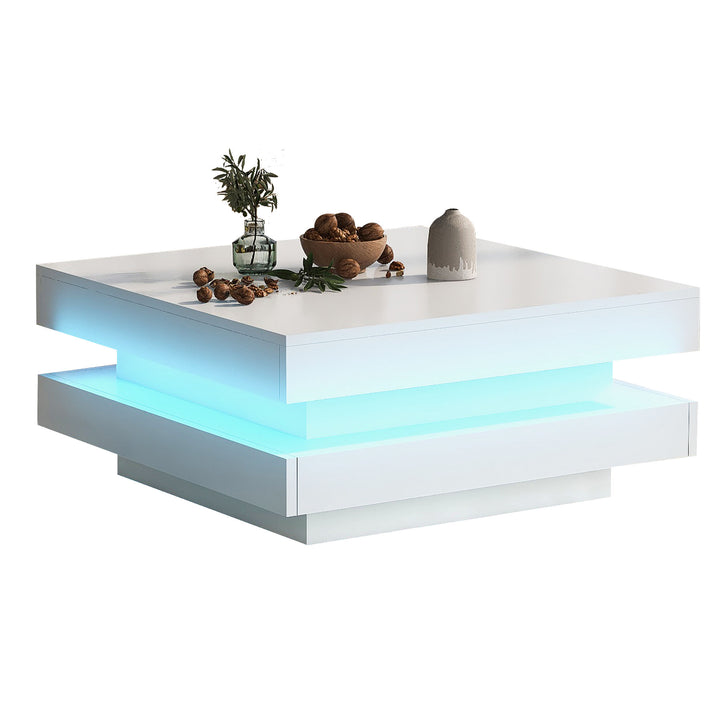 White square high gloss coffee table 360° rotating with 16-color LED light 70x70x36cm UHEX UK