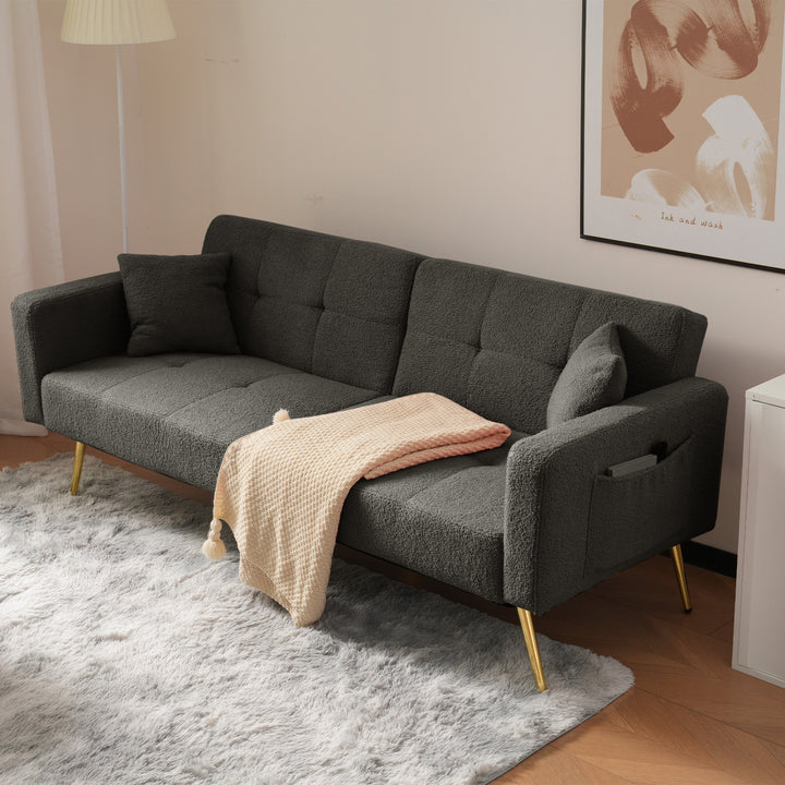 Dark gray sherpa 3-seater clic-clac sofa bed, adjustable backrest & side pocket ALDEN GREY UK