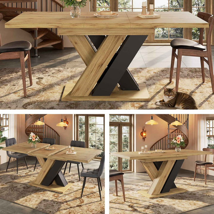 Wooden extendable dining table X-shaped legs 119-158.5cm