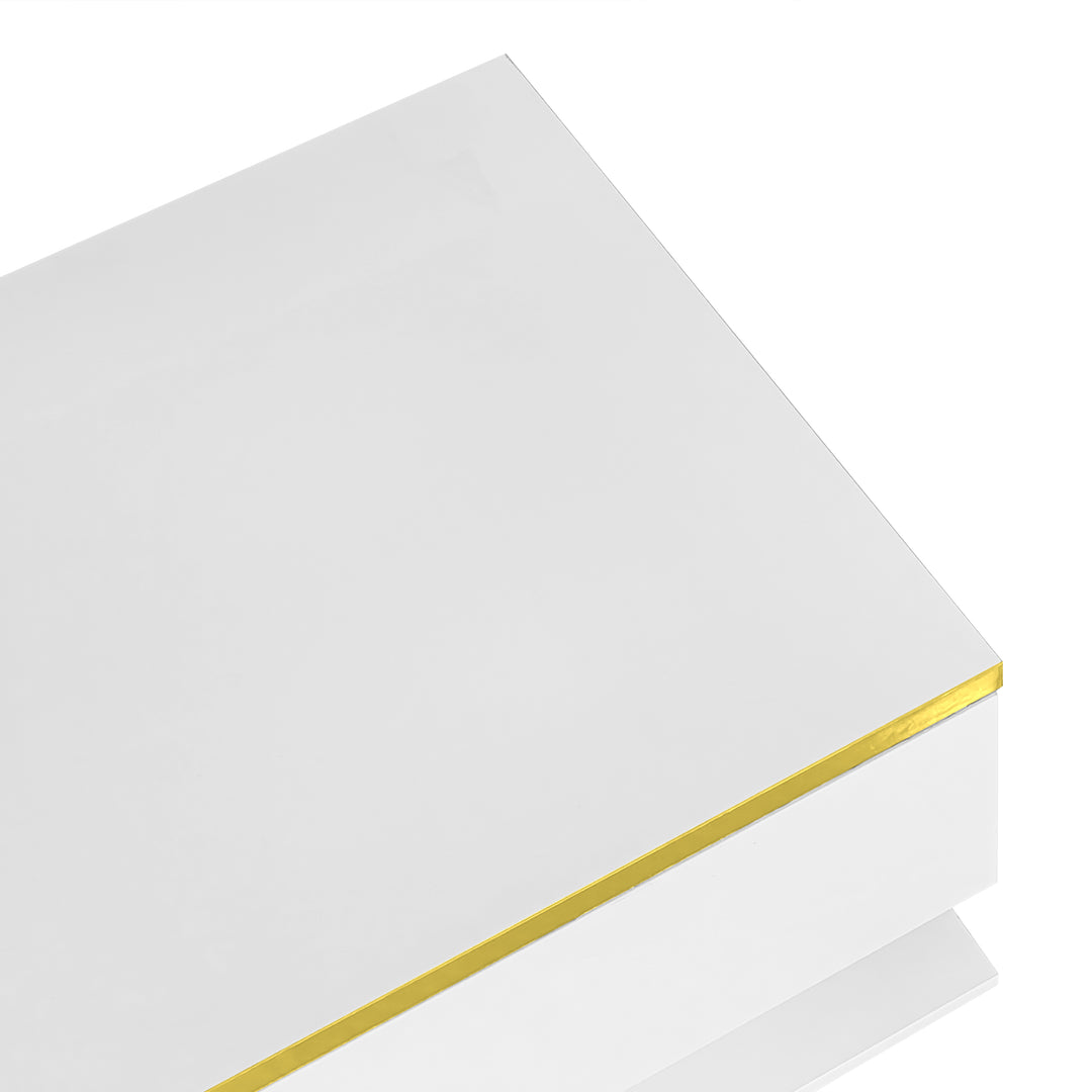 Modern high gloss white coffee table with LED lights golden accent SHEATH