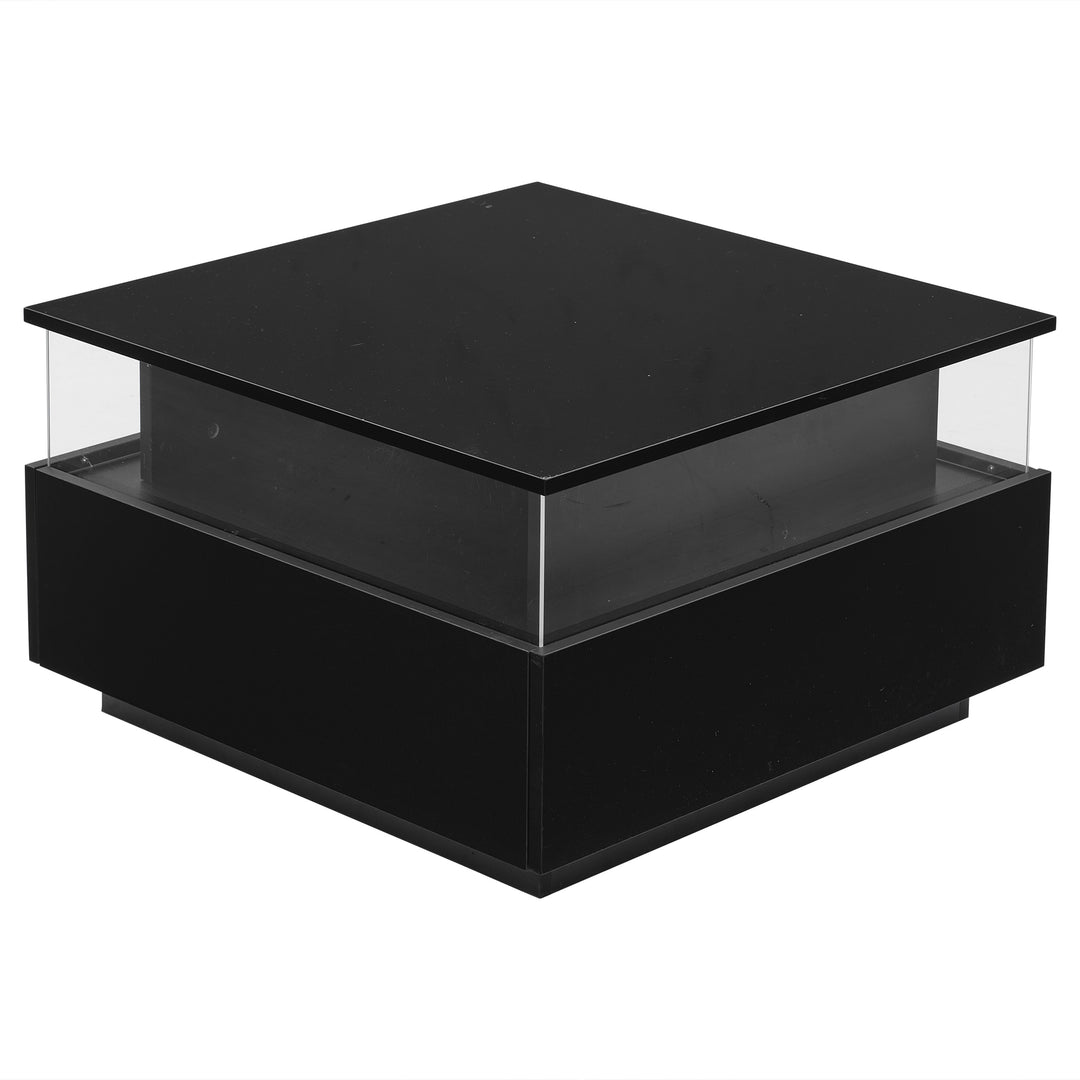 Modern LED light high gloss black square coffee table with 2 drawers THERAPY