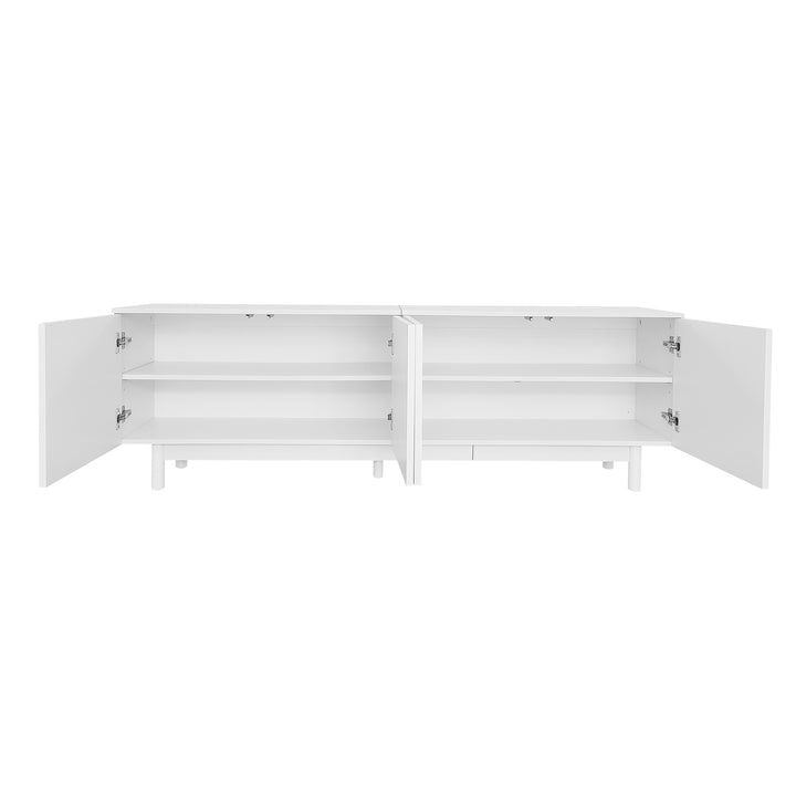 Modern white TV cabinet with 4 push-to-open storage doors RCEPTOR