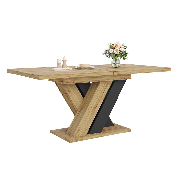 Wooden extendable dining table X-shaped legs 119-158.5cm