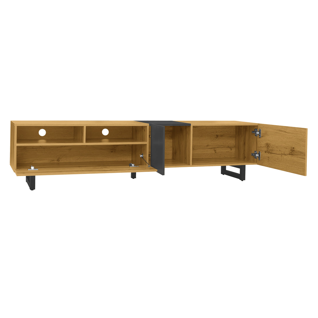 Colorblock TV cabinet retro wood grain compartments, U-shaped metal legs RESPIRATO