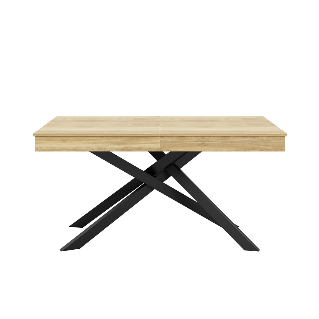 Extendable dining table 140–180cm MDF oak rectangular metal black legs ELEMENTALISE