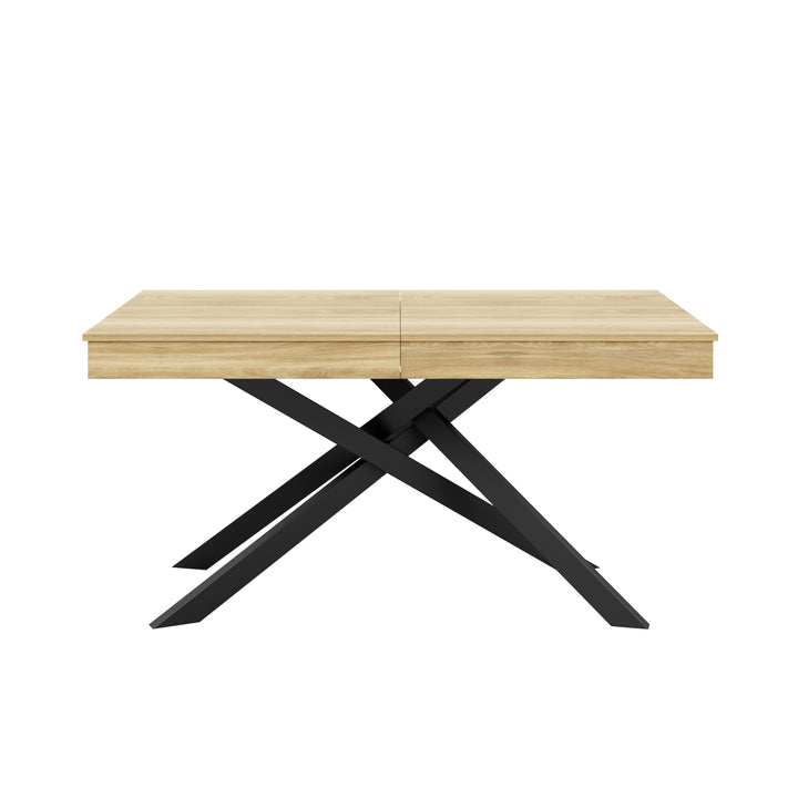 Extendable dining table 140–180cm MDF oak rectangular metal black legs ELEMENTALISE
