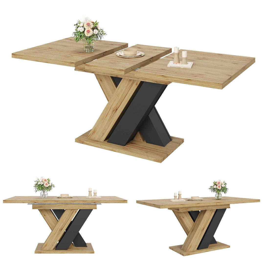 Wooden extendable dining table X-shaped legs 119-158.5cm