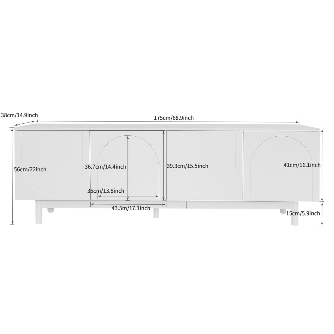 Modern white TV cabinet with 4 push-to-open storage doors RCEPTOR