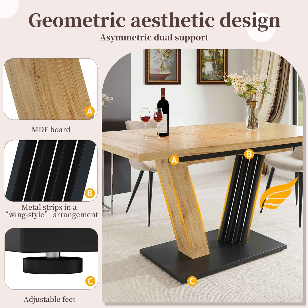 Extendable dining table wood grain V shape legs 120-160x80cm INFINITEZYNTH
