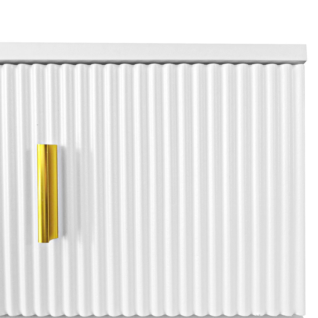 White shoe cabinet with textured panels and golden legs FERNCREST UK