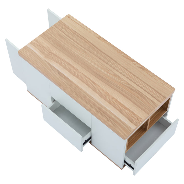 Modern white & oak lift-top coffee table hidden storage CLOUDWING