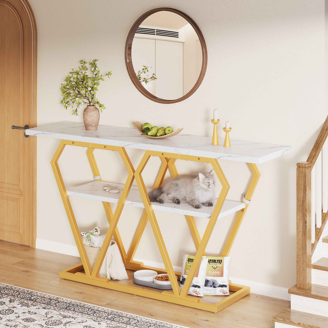 Console table white marble-look MDF top, gold legs QUASARVEXEL