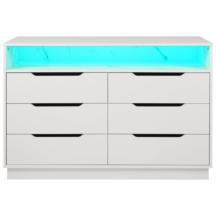 White marbled look 6-drawer sideboard with LED lighting MAGNETOPAUS