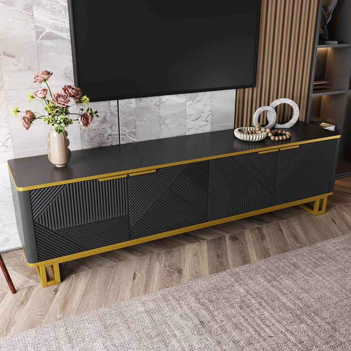 00+TV Cabinet Stand With 4 Doors & Ample Storage for Living Room  CONCRETECURTAIN