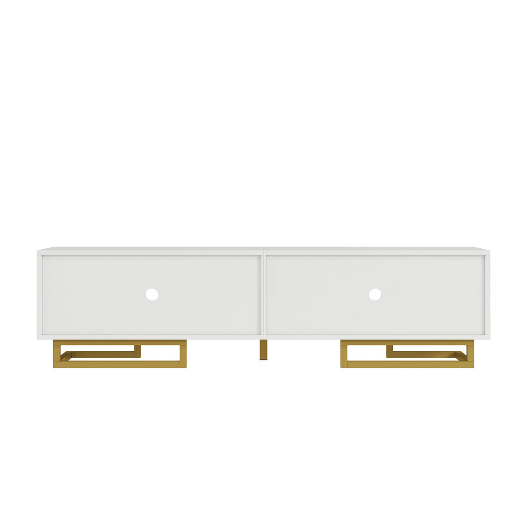 Modern luxury white TV stand textured geometric design with gold accents VIGOURE