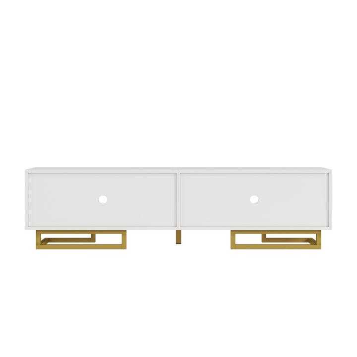 Modern luxury white TV stand textured geometric design with gold accents VIGOURE