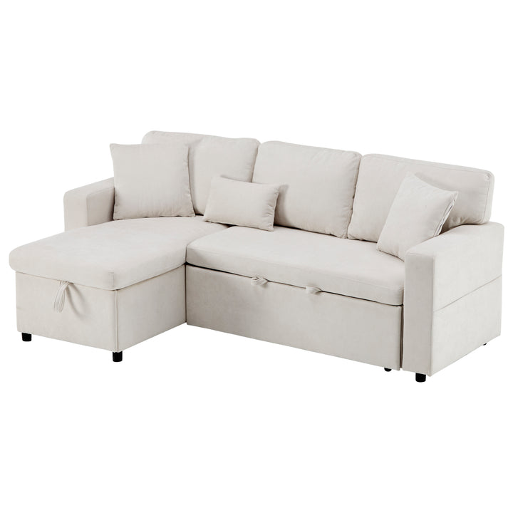 Beige 3-seater corner sofa bed with side shelf and USB ports ANTCOLONY UK