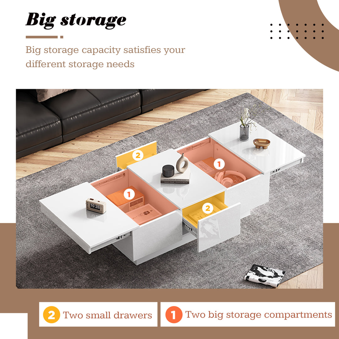 White high gloss coffee table with storage 100 x 55 x 35 cm WAXCELL UK