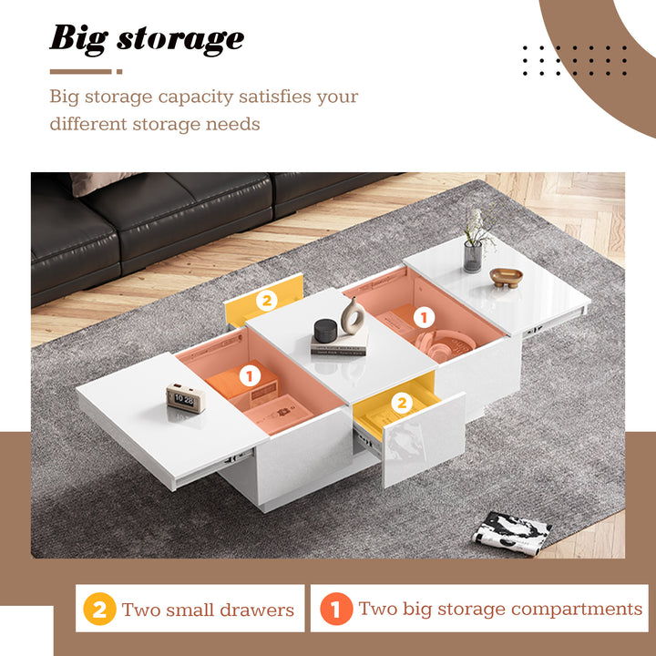White high gloss coffee table with storage 100 x 55 x 35 cm WAXCELL UK