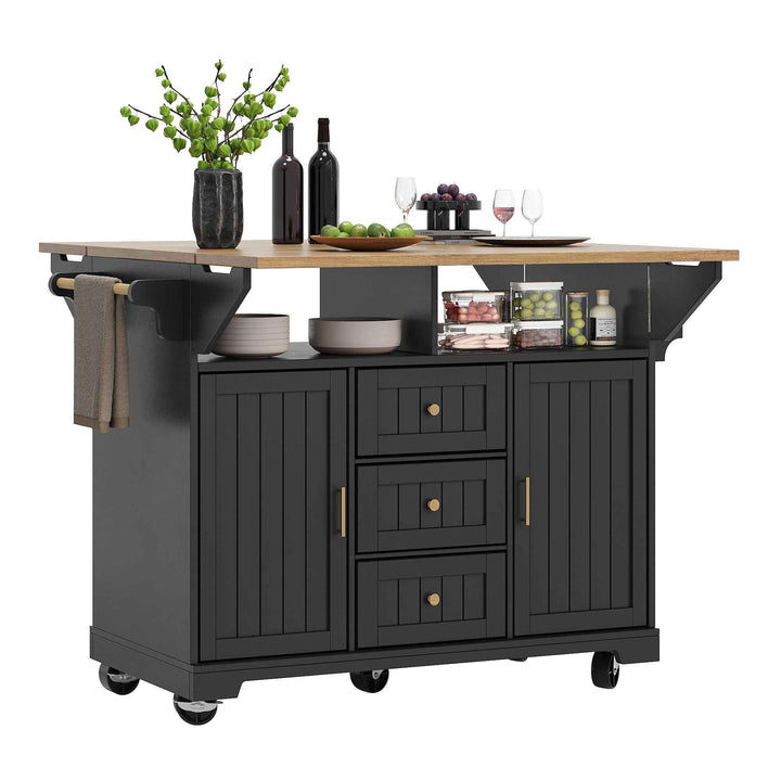 Extendable kitchen island trolley dining bar table wooden and black storage INFINITEMOME