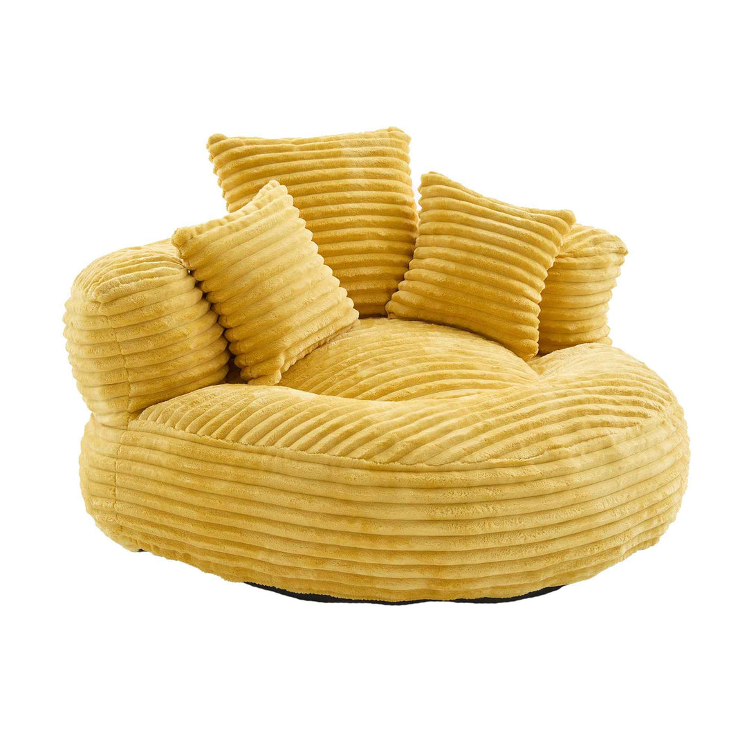 Large bean bag chair with 3 pillows, corduroy armchair, yellow RATTANARMOIRE