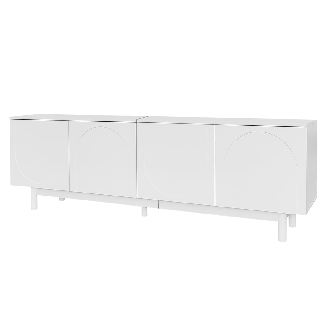Modern white TV cabinet with 4 push-to-open storage doors RCEPTOR
