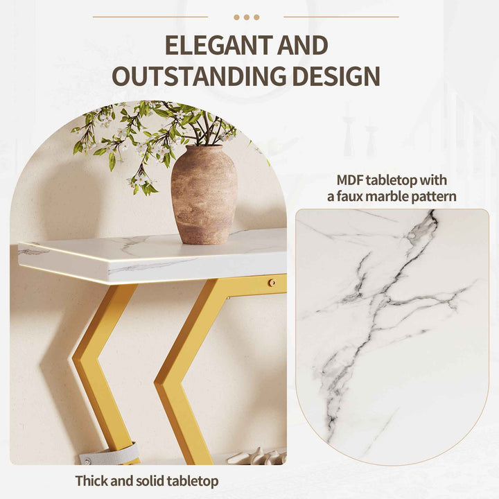 Console table white marble-look MDF top, gold legs QUASARVEXEL