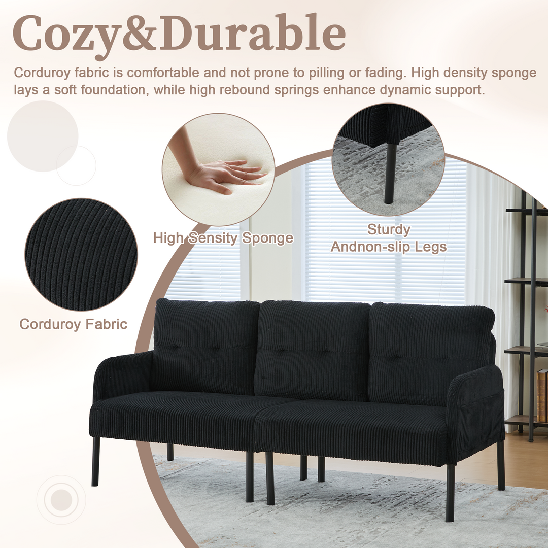 00+Oversized Loveseat Sofa, Corduroy Upholstered Double-Seater, Black for Living Room NOVADYNE