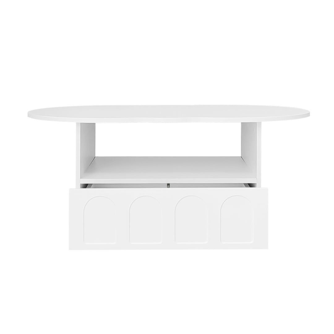 Modern oval white coffee table with push-to-open drawer CLOUDCREST