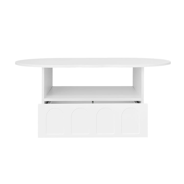 Modern oval white coffee table with push-to-open drawer CLOUDCREST
