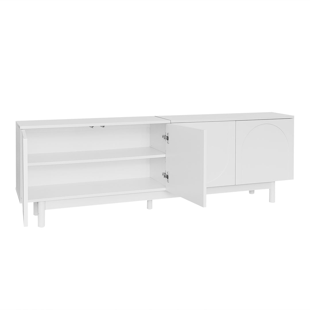 Modern white TV cabinet with 4 push-to-open storage doors RCEPTOR