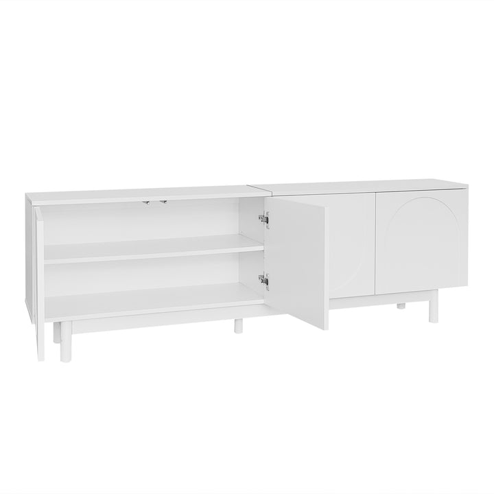 Modern white TV cabinet with 4 push-to-open storage doors RCEPTOR