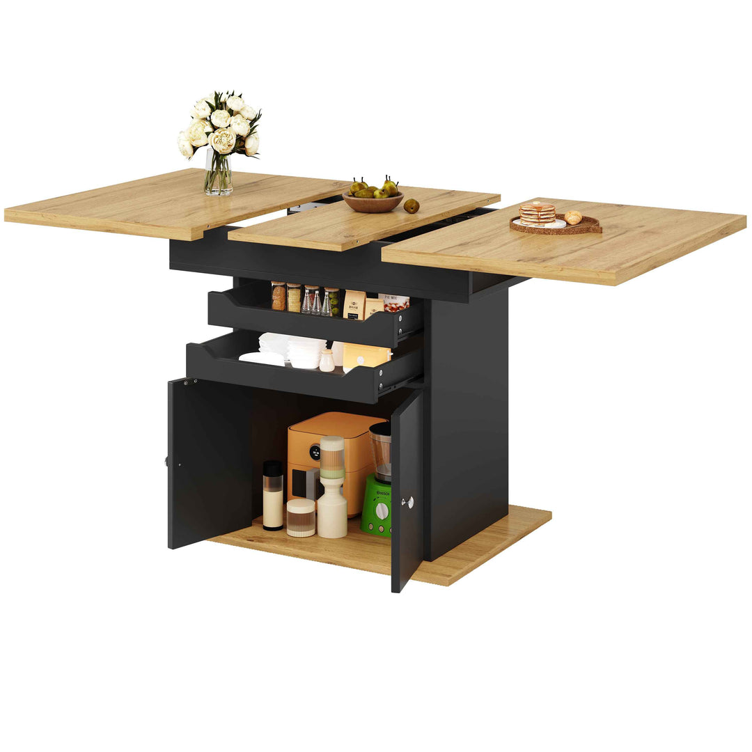 Extendable wooden dining table for 4-6 foldable with drawers and cabinet INFINITENEXX