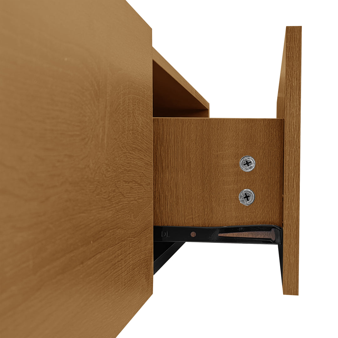 Black wooden finish TV cabinet with glass shelves and LED lighting KNEEJOINT