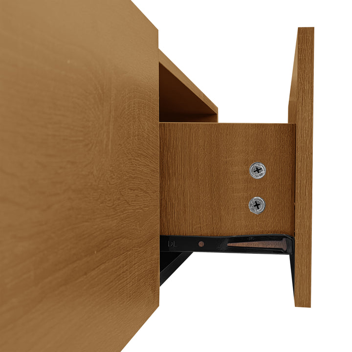 Black wooden finish TV cabinet with glass shelves and LED lighting KNEEJOINT