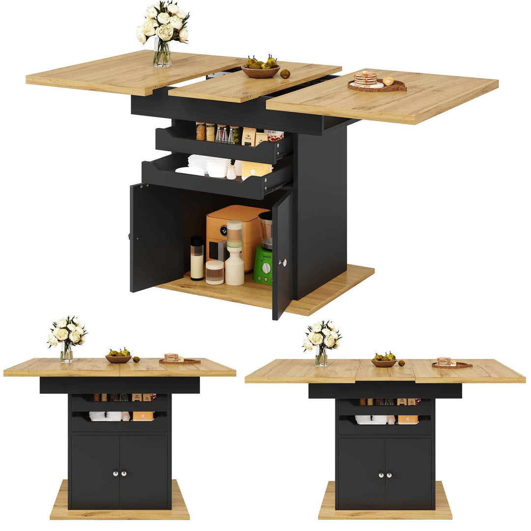 Extendable wooden dining table for 4-6 foldable with drawers and cabinet INFINITENEXX