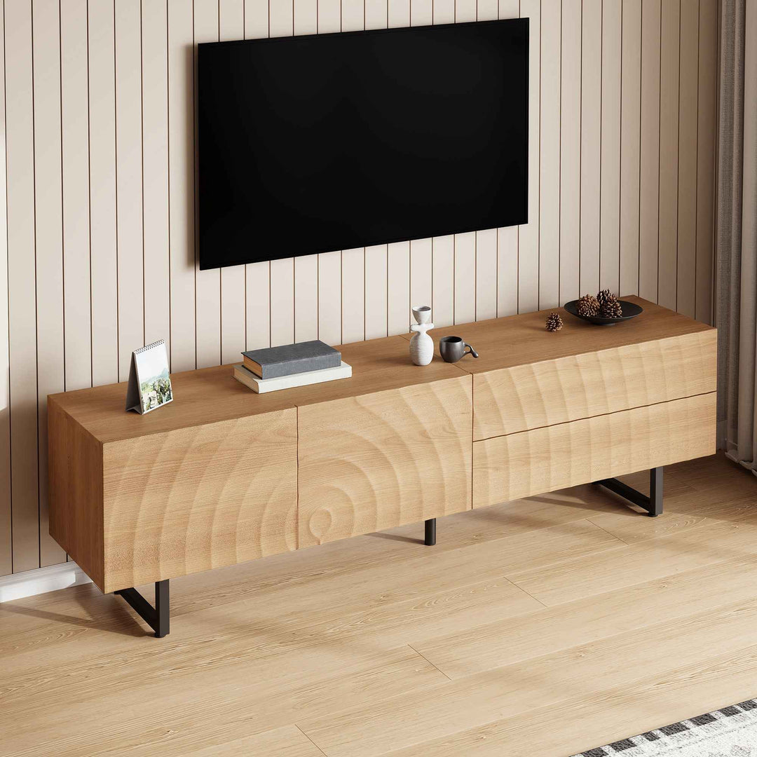Scandinavian wooden TV stand with wave texture 180cm RACKSTYLE