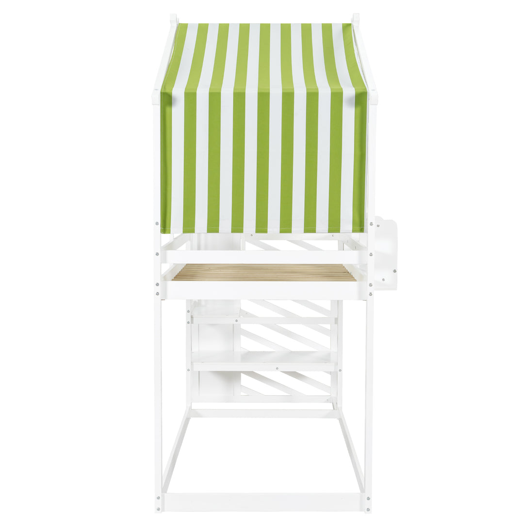 Kids Bunk Bed White green pinewood with staircase 90x190cm ASCENDOLOGY