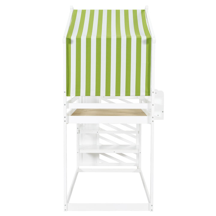 Kids Bunk Bed White green pinewood with staircase 90x190cm ASCENDOLOGY