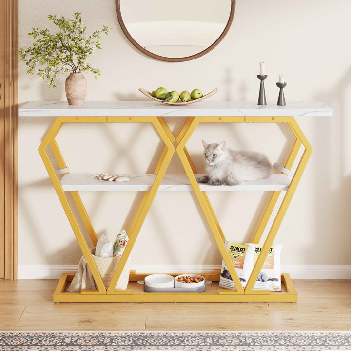 Console table white marble-look MDF top, gold legs QUASARVEXEL