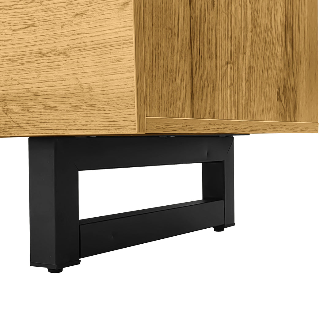 Colorblock TV cabinet retro wood grain compartments, U-shaped metal legs RESPIRATO
