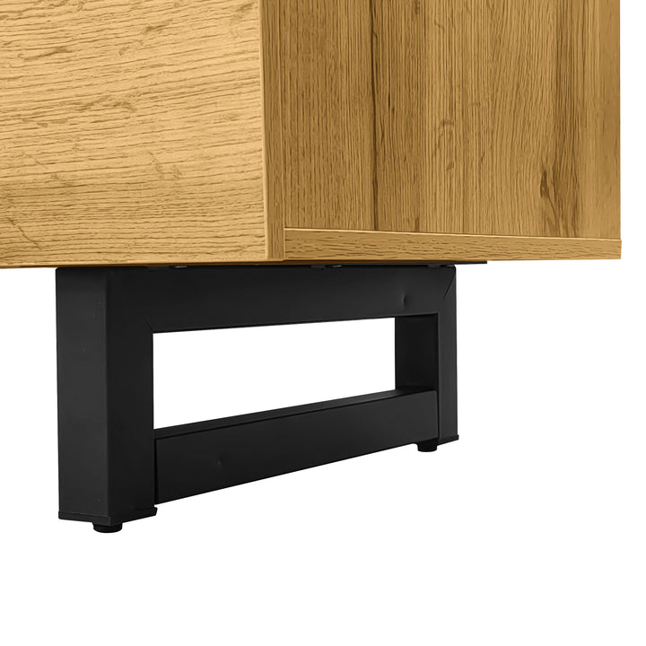Colorblock TV cabinet retro wood grain compartments, U-shaped metal legs RESPIRATO