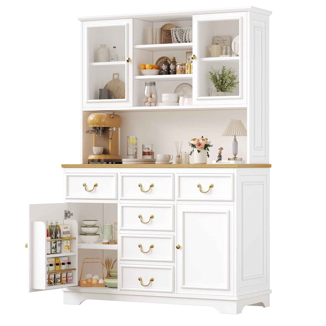 Tall white kitchen cabinet with LED lighting, USB ports & sockets 118x39.5x180cm