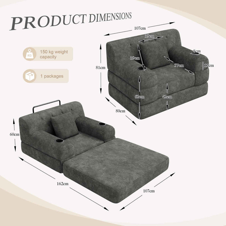 00+缺图 Modern Sofa bed Dark Grey Corduroy Single Sofa for Small Spaces VANITYCONCRETE