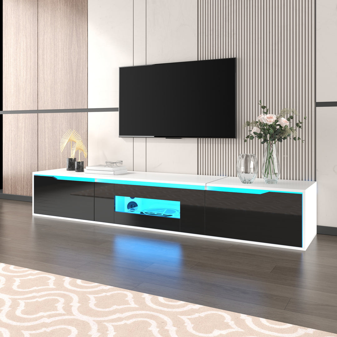 Black high-gloss suspended TV cabinet with LED lights YOLMEARS UK