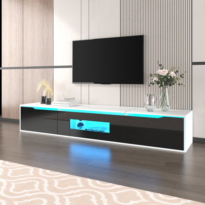Black high-gloss suspended TV cabinet with LED lights YOLMEARS UK