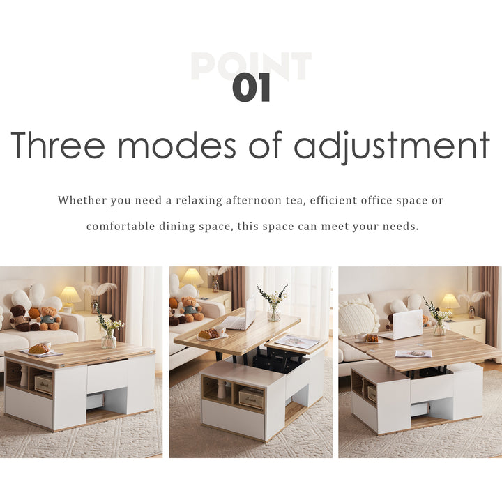 Modern white & oak lift-top coffee table hidden storage CLOUDWING