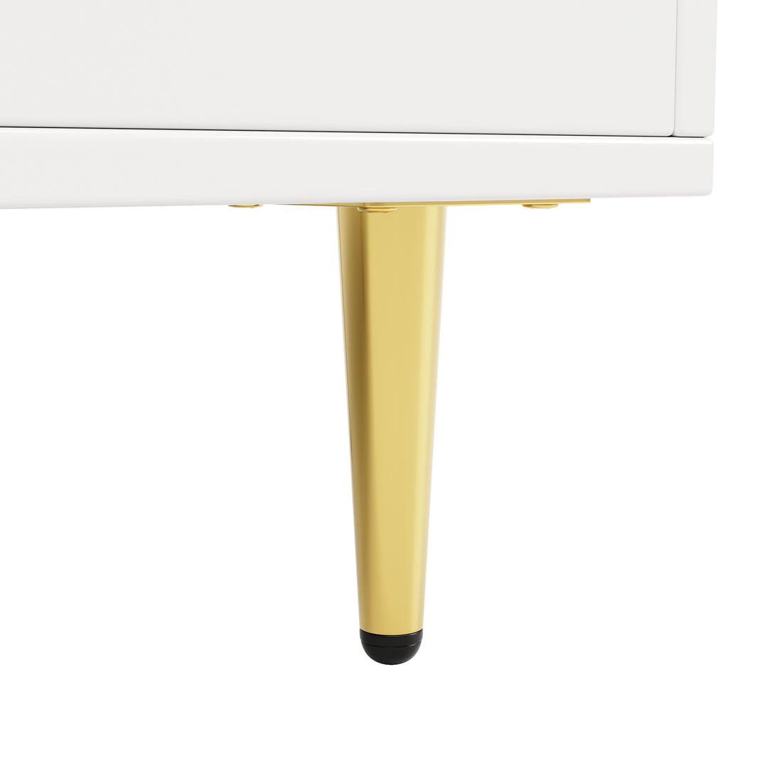 Modern white kitchen cabinet cupboard fluted glass doors, wine rack, and gold accents FROSTGLEN